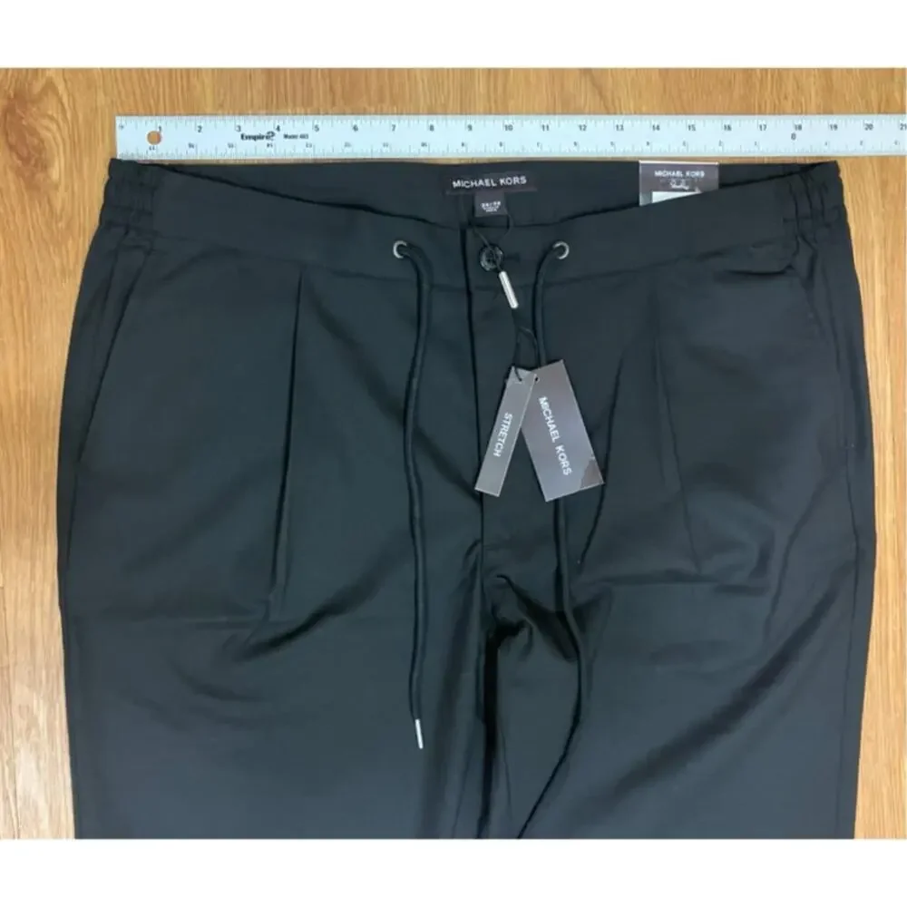 Michael Kors Men's Chino Pants Pleated Front Drawstring Stretch Black Size 36x32